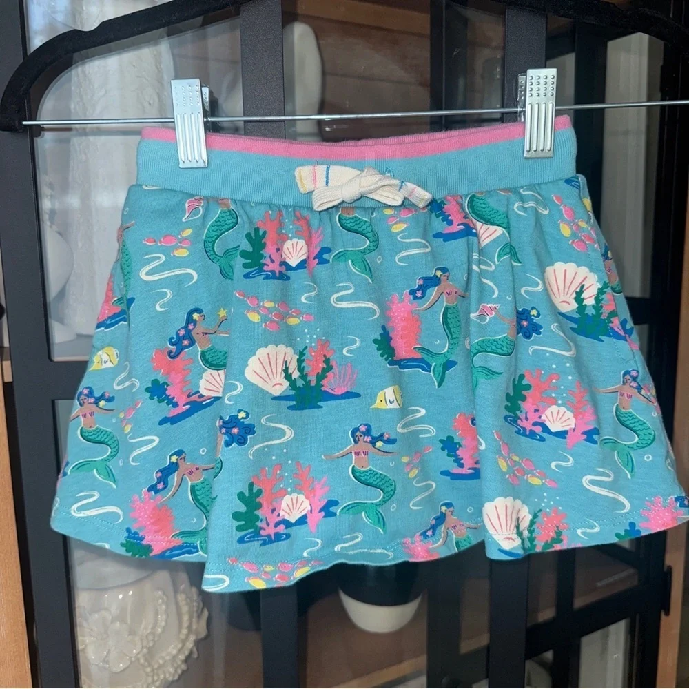 Mini Boden skort mermaids print Jersey skirt shorts Aqua Sea Blue toddler Girl